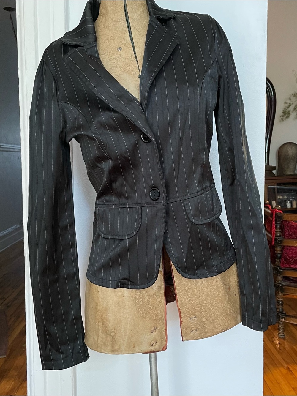 Women’s Black Pinstripe Tailored Blazer